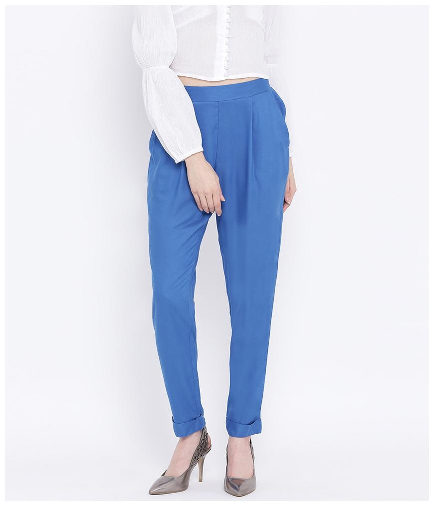 

Oxolloxo Women Viscose Rayon Solid Blue Pant