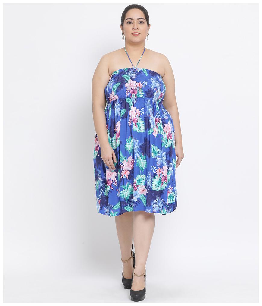 

Oxolloxo Women Viscose Rayon Floral Blue A Line Dress