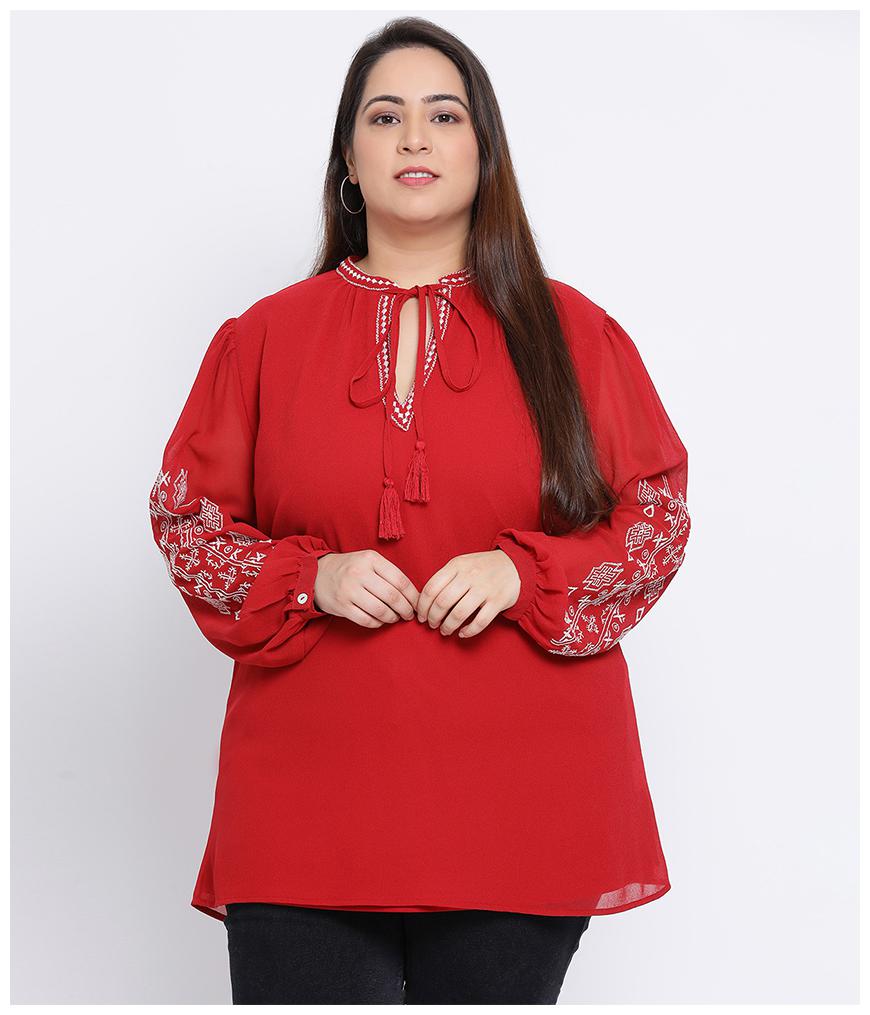 

Oxolloxo Women Embroidered Regular tunic - Red