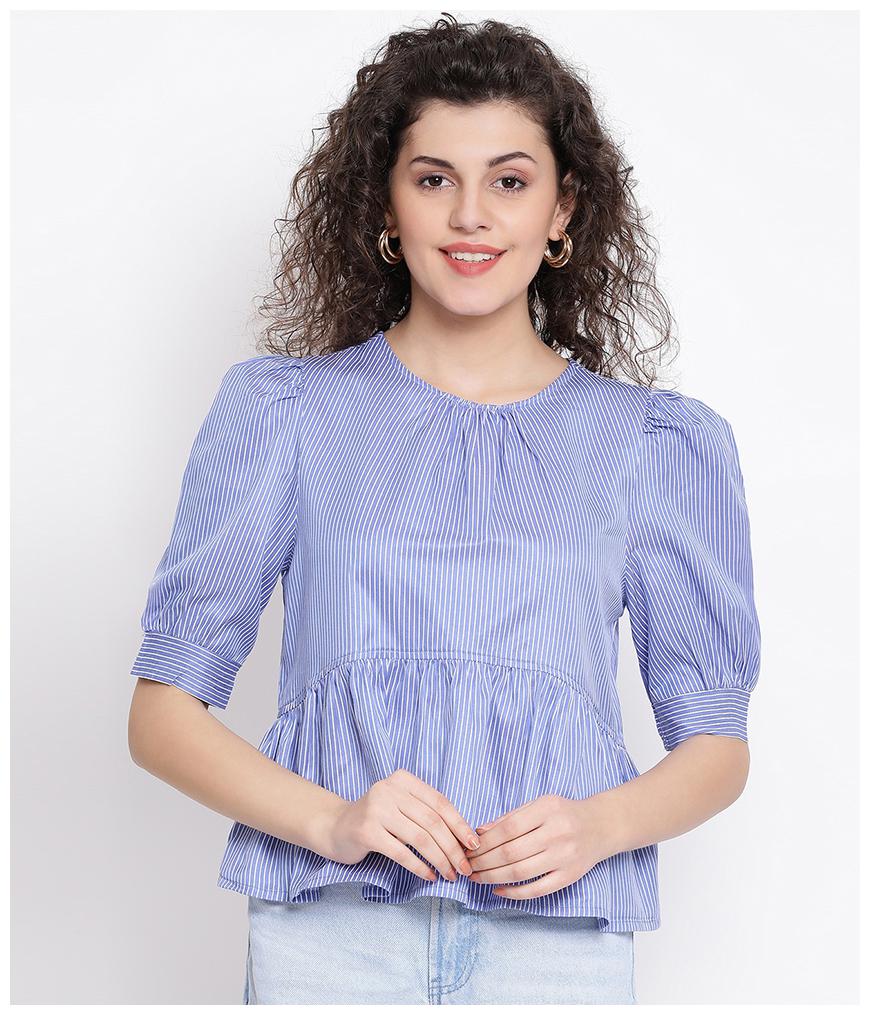 

Oxolloxo Women Cotton Striped A Line Blue