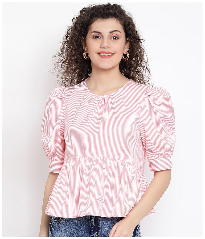 

Oxolloxo Women Cotton Striped A Line Pink