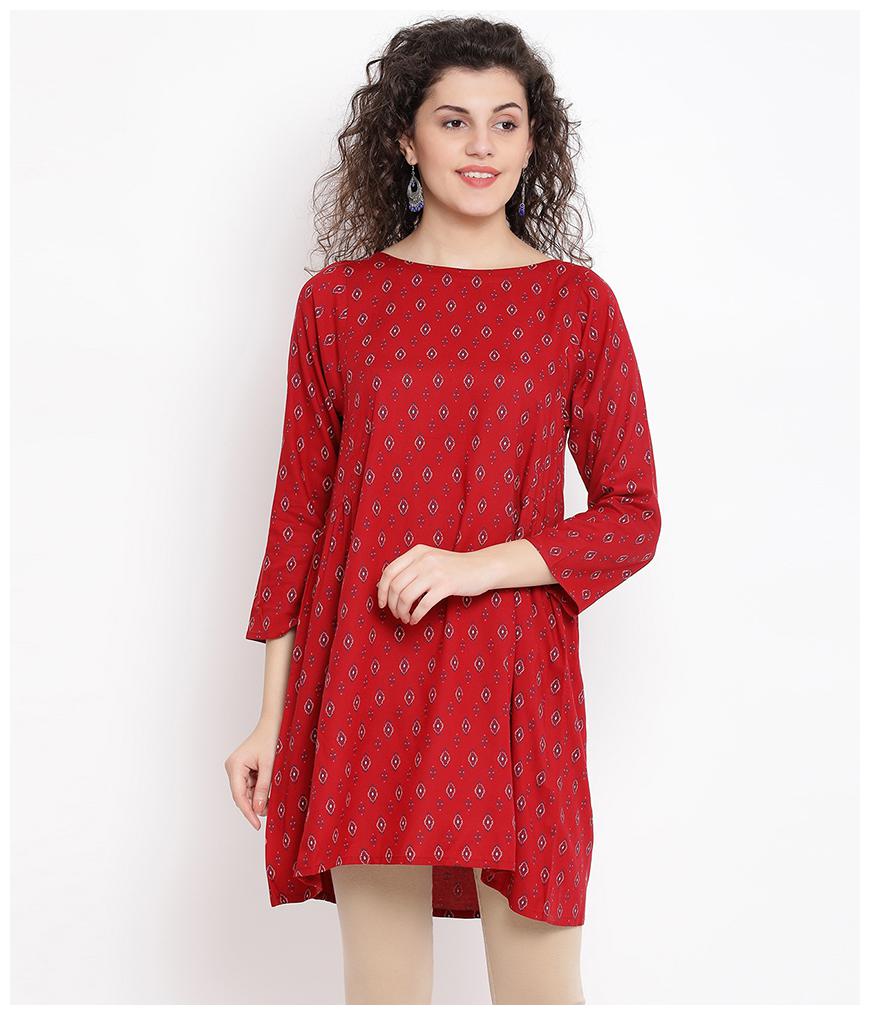 

Oxolloxo Women Viscose Rayon Printed A Line Red