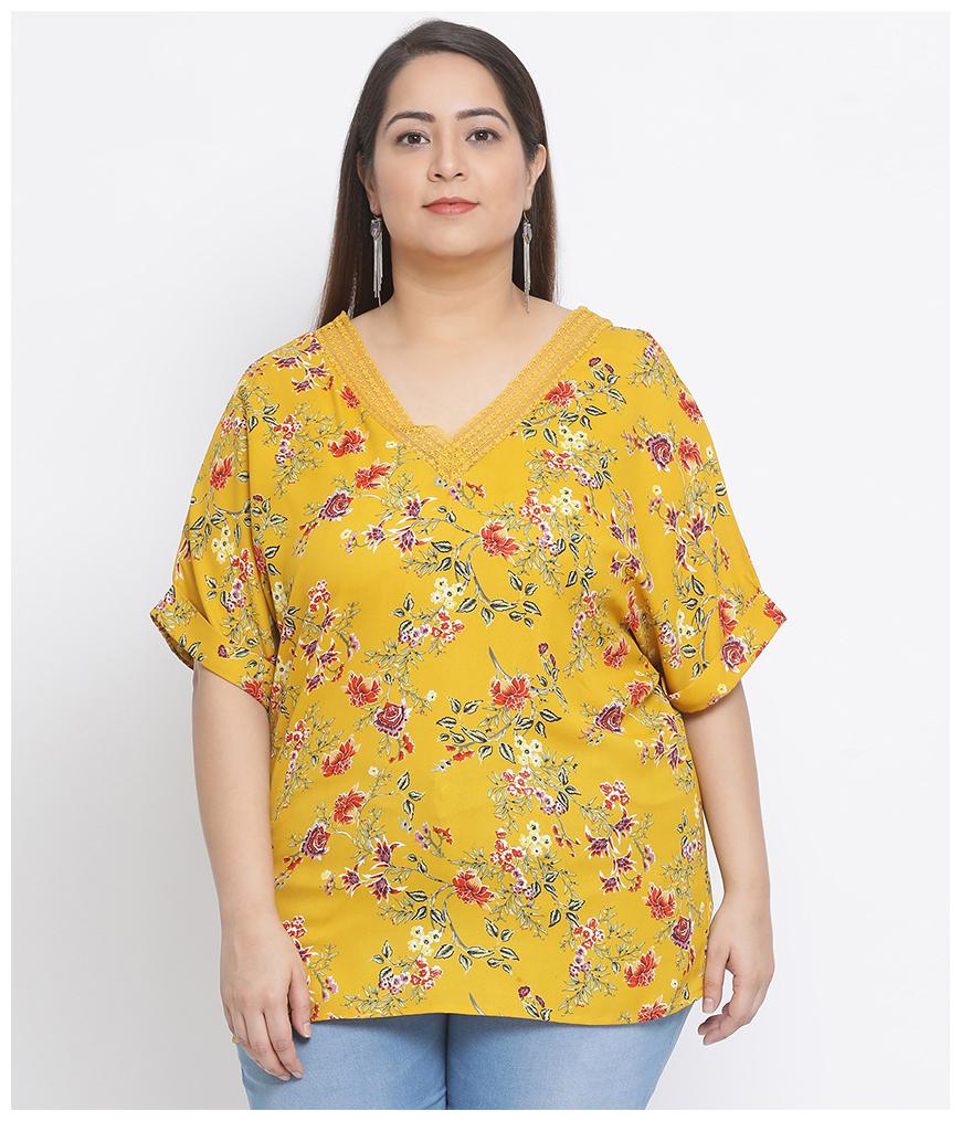 

Oxolloxo Women Polyester Floral Mustard Regular Top