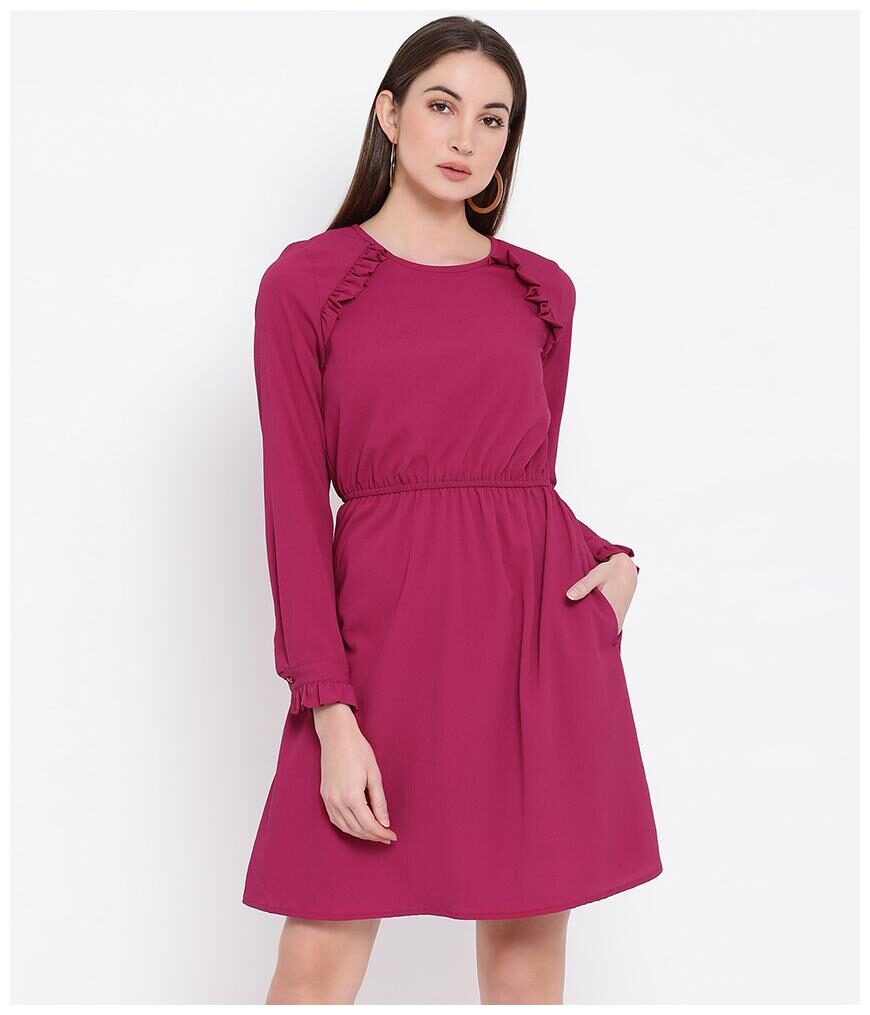 

Oxolloxo Maroon Solid A-line dress