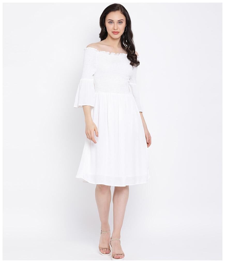

Oxolloxo Women Viscose Rayon Solid A Line Dress White