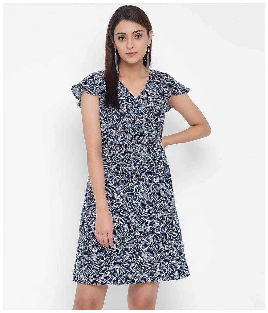 

Oxolloxo Women Polyester Abstract Navy Blue A Line Dress
