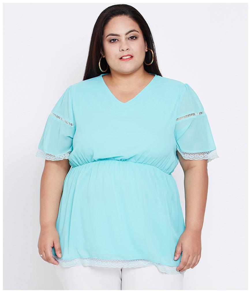 

Oxolloxo Women Polyester Solid Turquoise Regular Top