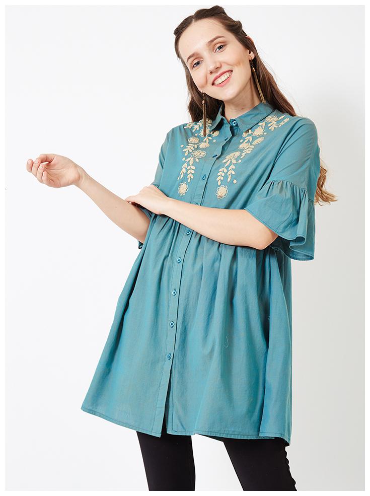 

OXOLLOXO Women Polyester Printed A-Line Top Turquoise