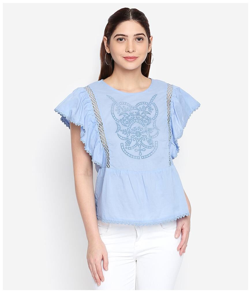 

Oxolloxo Women Embroidered Regular top - Blue