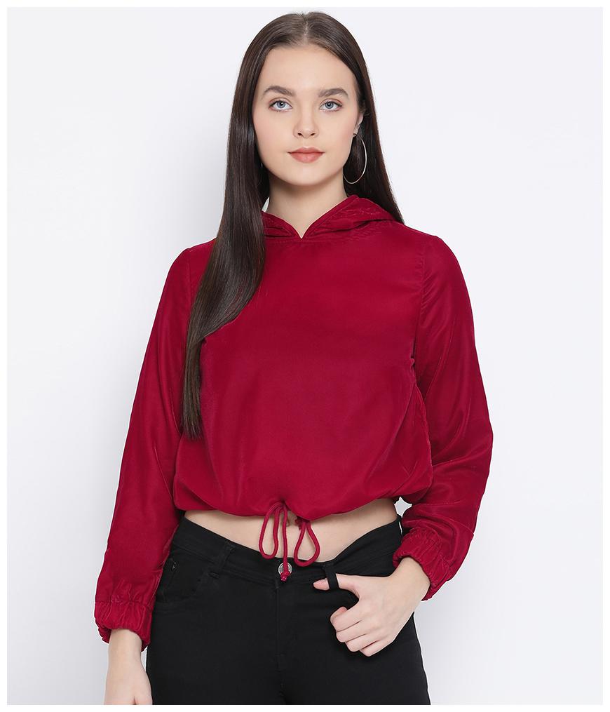 

Oxolloxo Women Solid Bomber Jacket - Maroon