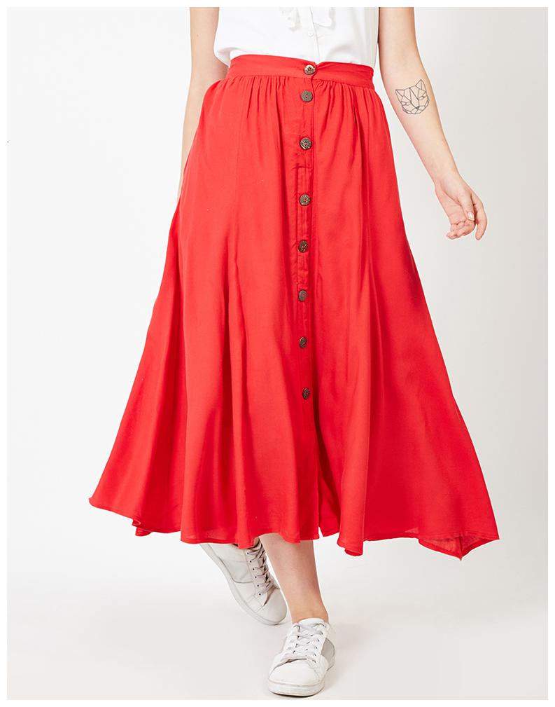 

OXOLLOXO Solid A-line skirt Midi Skirt - Red