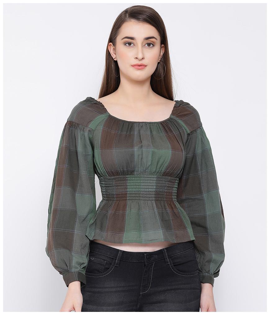 

Oxolloxo Women Checked A-line top - Green