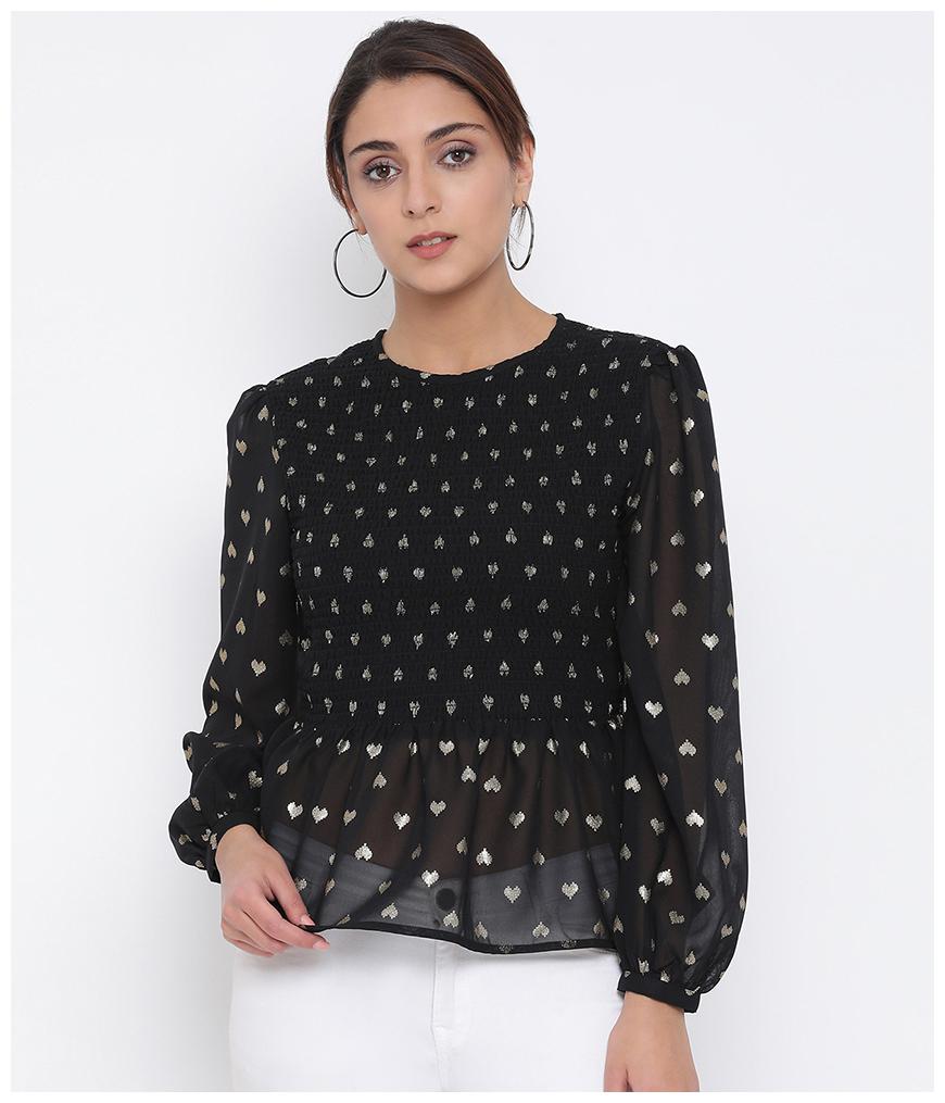 

Oxolloxo Women Printed Regular top - Black