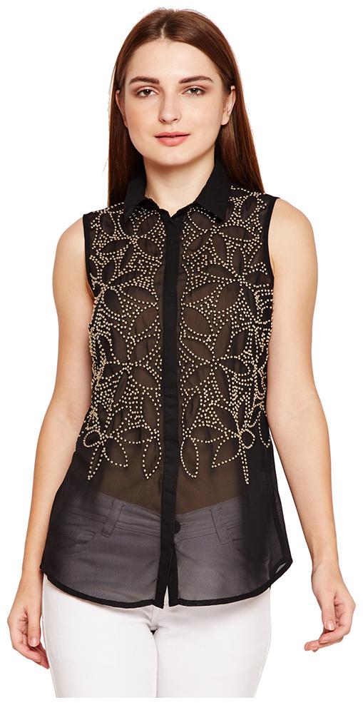

OXOLLOXO Women Black Floral Regular Fit Shirt
