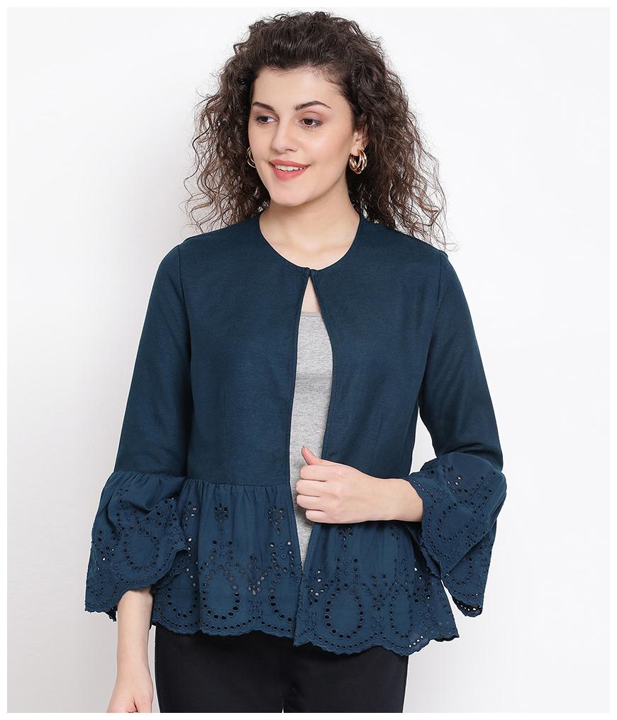 

Oxolloxo Women Cotton Solid Shrug Navy Blue