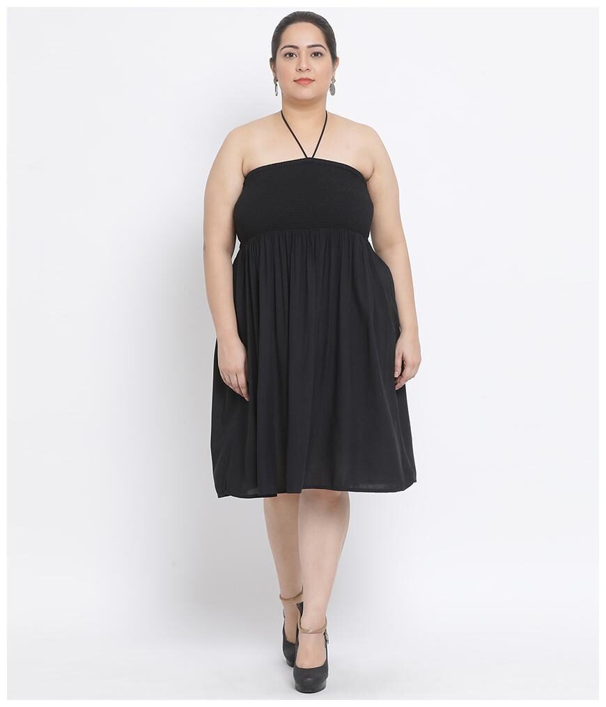 

Oxolloxo Women Viscose Rayon Solid Black A Line Dress