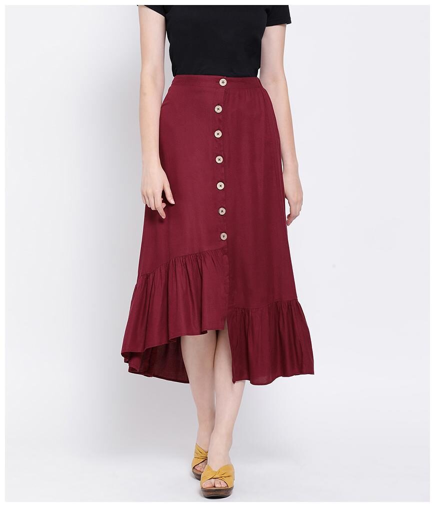 

Oxolloxo Solid A-line skirt Midi Skirt - Maroon
