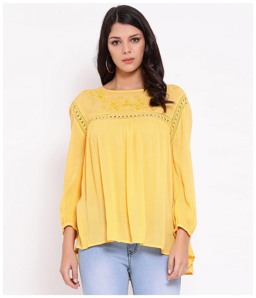 

Oxolloxo Women Solid A-line top - Yellow
