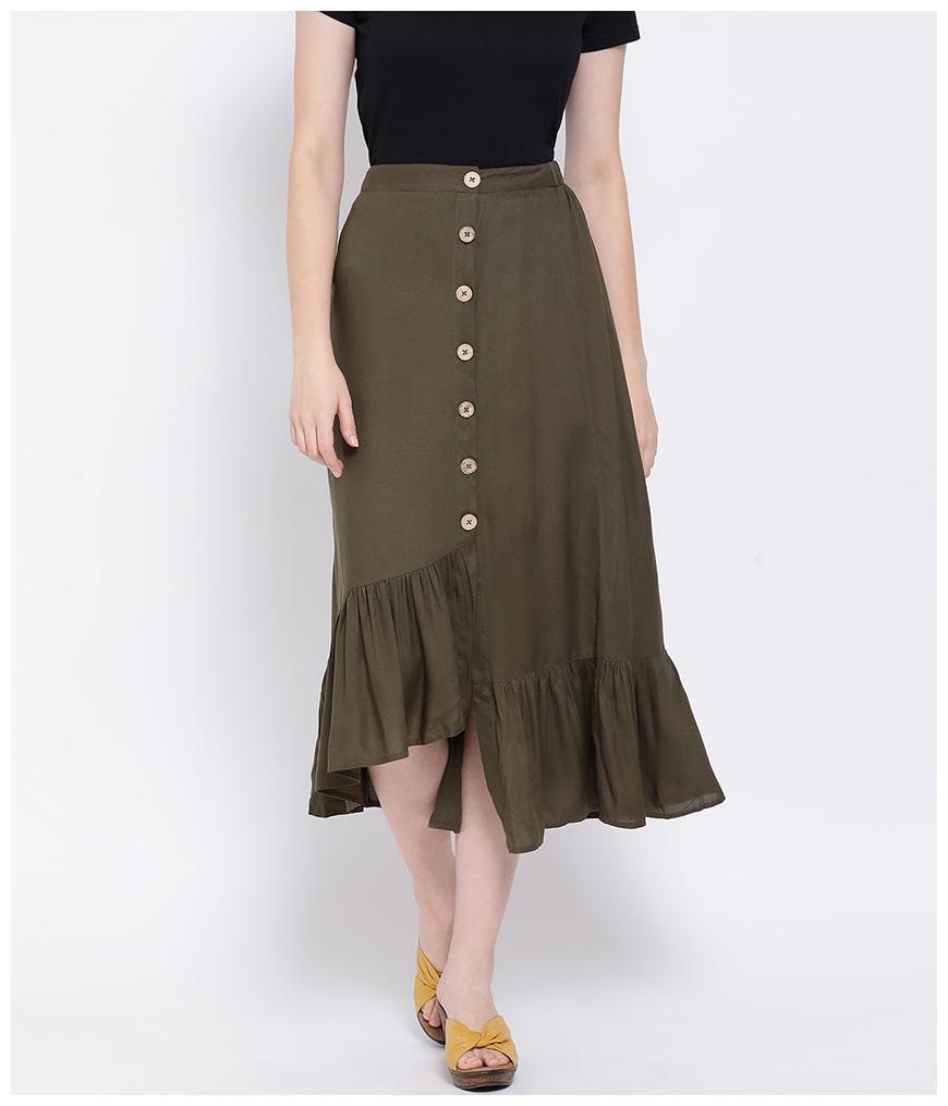

Oxolloxo Solid A-line skirt Midi Skirt - Green