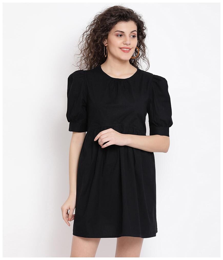 

Oxolloxo Women Cotton Solid A Line Dress Black