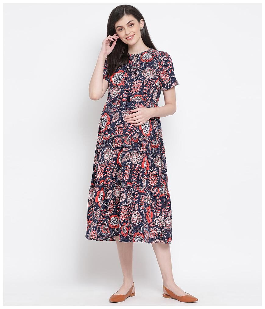 

Oxolloxo Womens Navy Blue Polyester Floral Dress