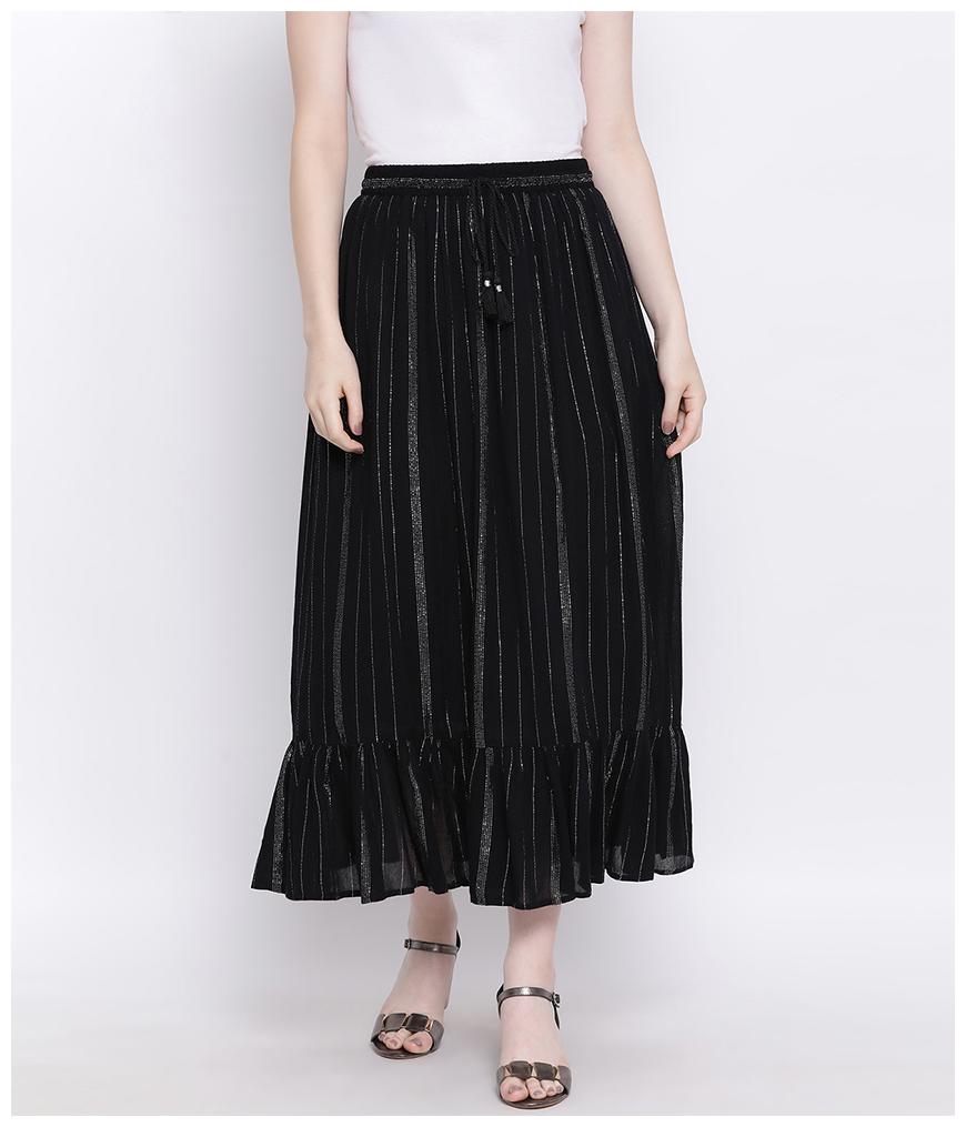 

Oxolloxo Striped A-line skirt Maxi Skirt - Black