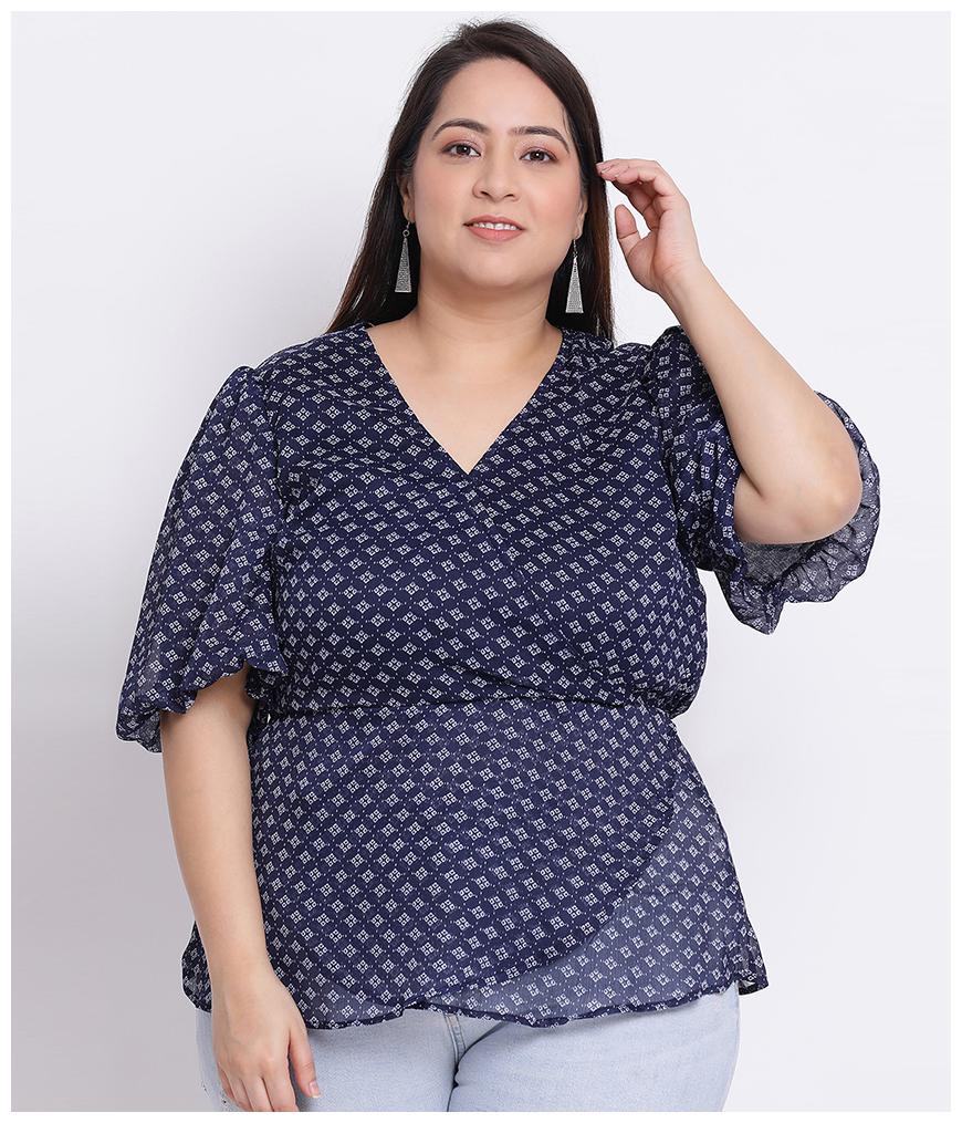 

Oxolloxo Women Polyester Printed Navy Blue Top