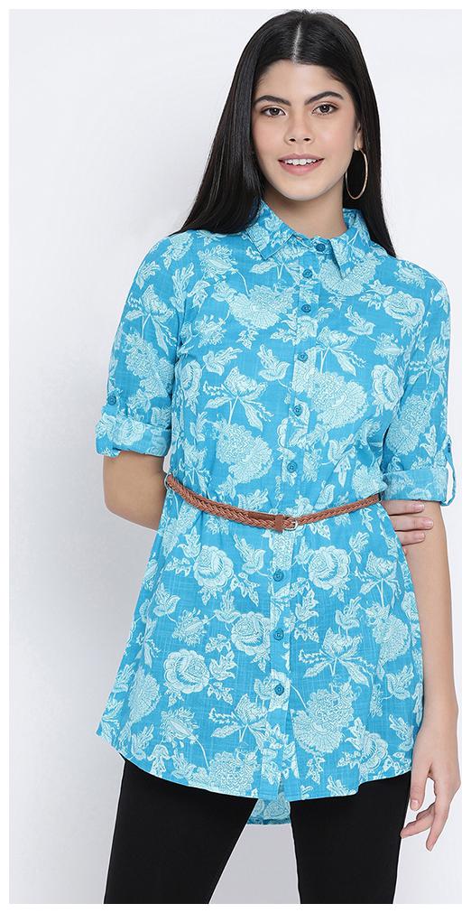 

OXOLLOXO Women Blue Floral Regular Fit Shirt