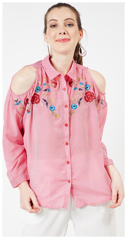 

OXOLLOXO Women Pink Printed Regular Fit Shirt