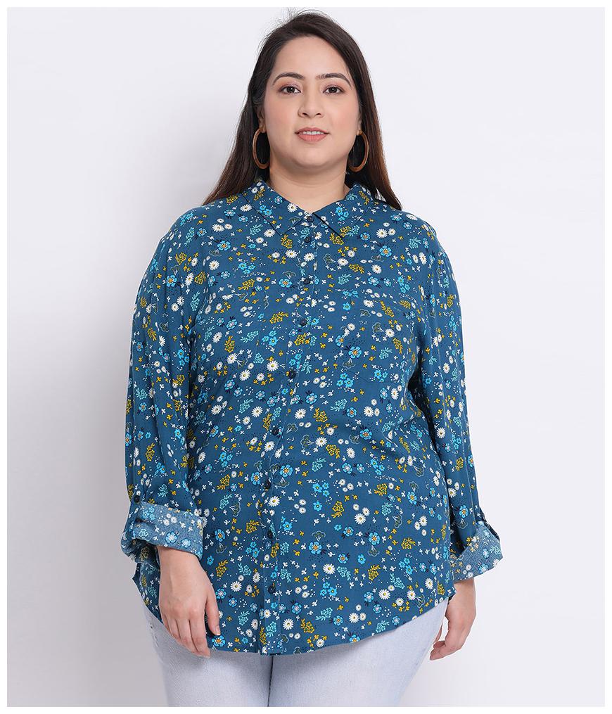 

Oxolloxo Women Blue Floral Regular Fit Shirt