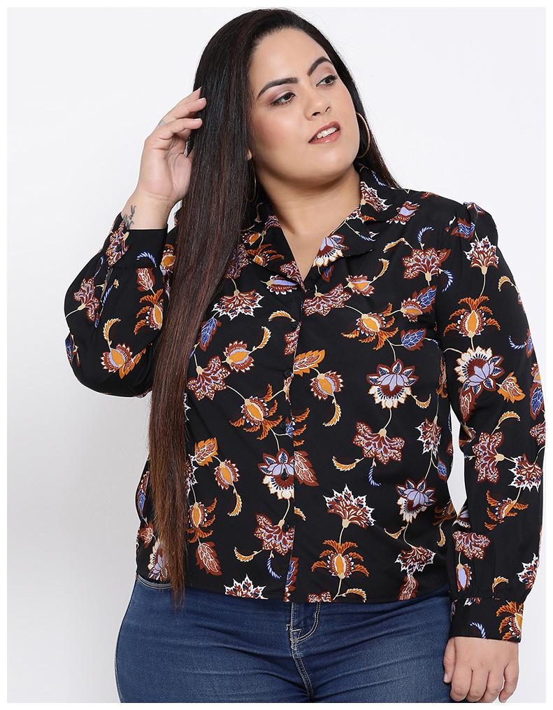 

OXOLLOXO Women Black Floral Regular Fit Shirt