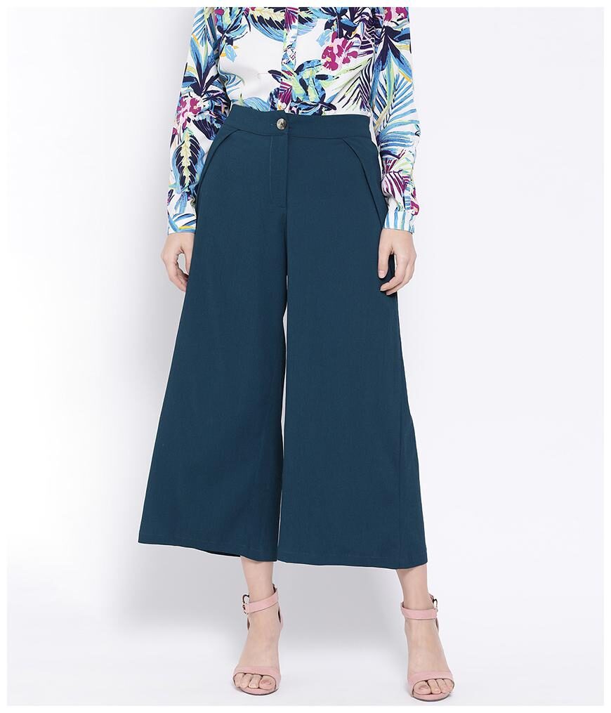 

Oxolloxo Navy Blue Solid Flared Palazzo