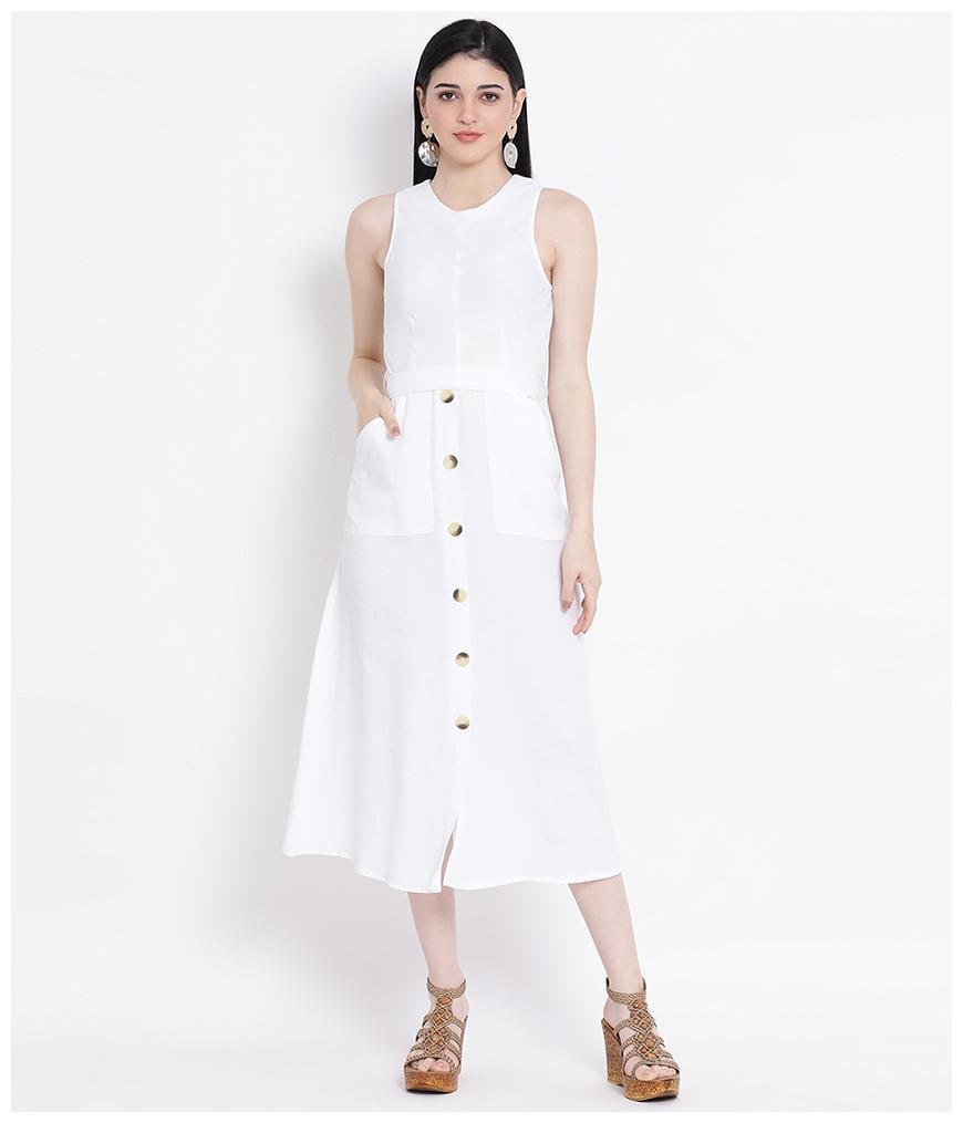 

Oxolloxo White Solid Shirt dress