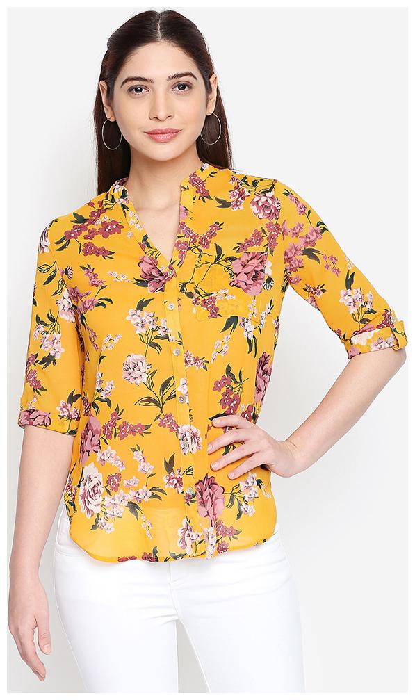 

OXOLLOXO Women Yellow Printed Regular Fit Shirt
