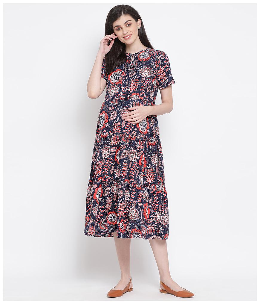 

Oxolloxo Womens Navy Blue Polyester Floral Dress