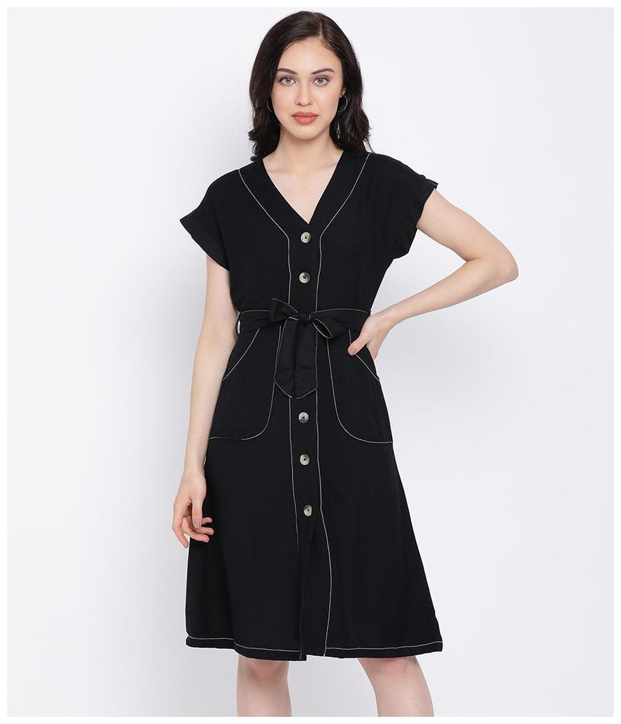 

Oxolloxo Black Solid Shirt dress