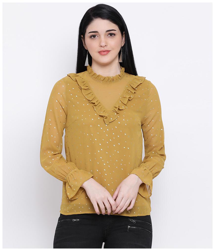 

Oxolloxo Women Polyester Shimmer Mustard Top