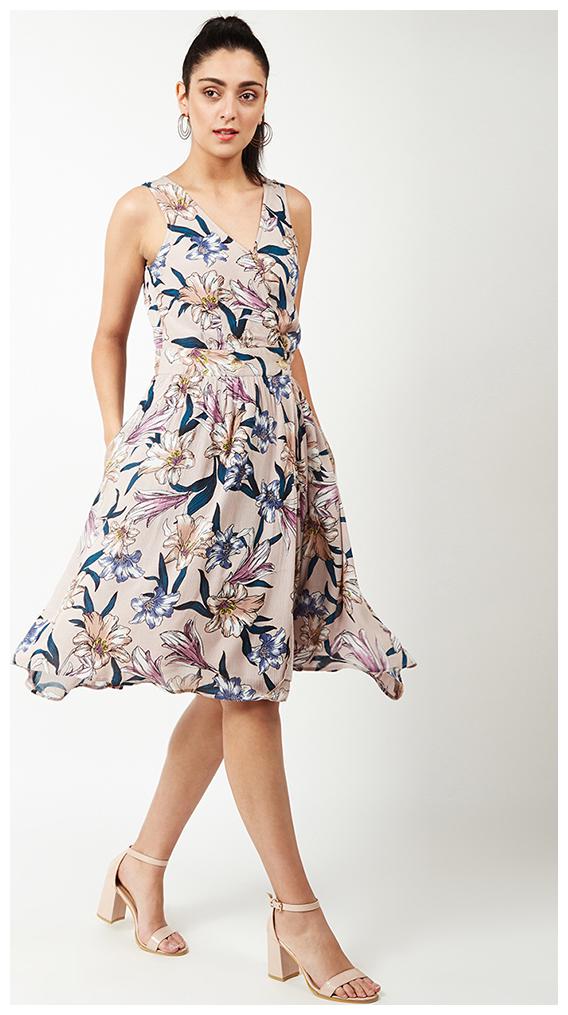 

OXOLLOXO Beige Printed A-line dress