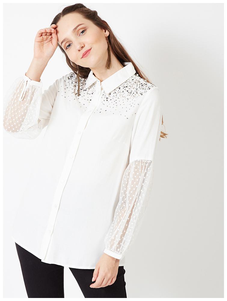

OXOLLOXO Women White Printed Regular Fit Shirt
