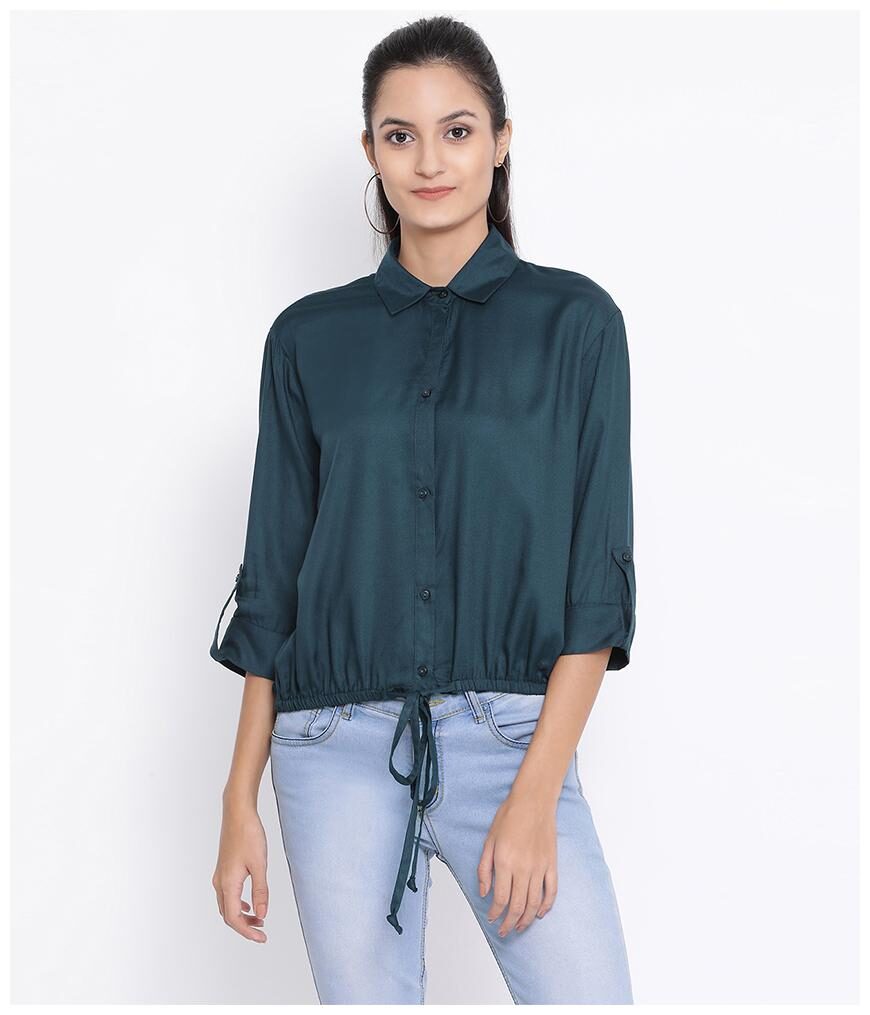 

Oxolloxo Women Navy Blue Solid Regular Fit Shirt