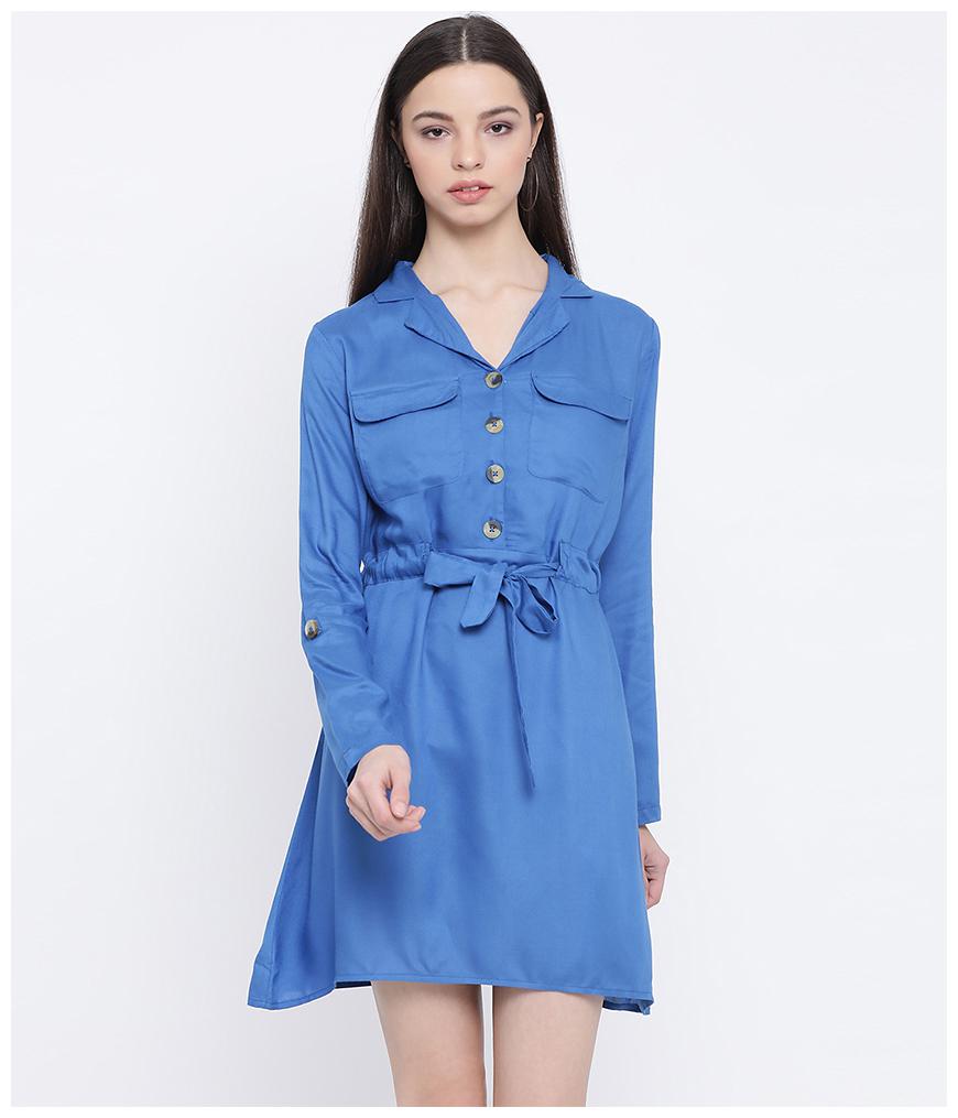 

Oxolloxo Blue Solid Shirt dress