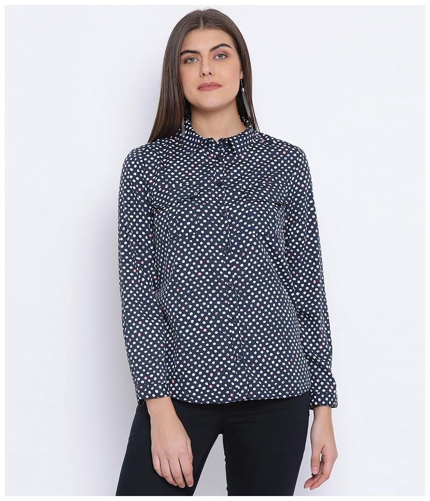 

Oxolloxo Women Navy Blue Printed Regular Fit Shirt
