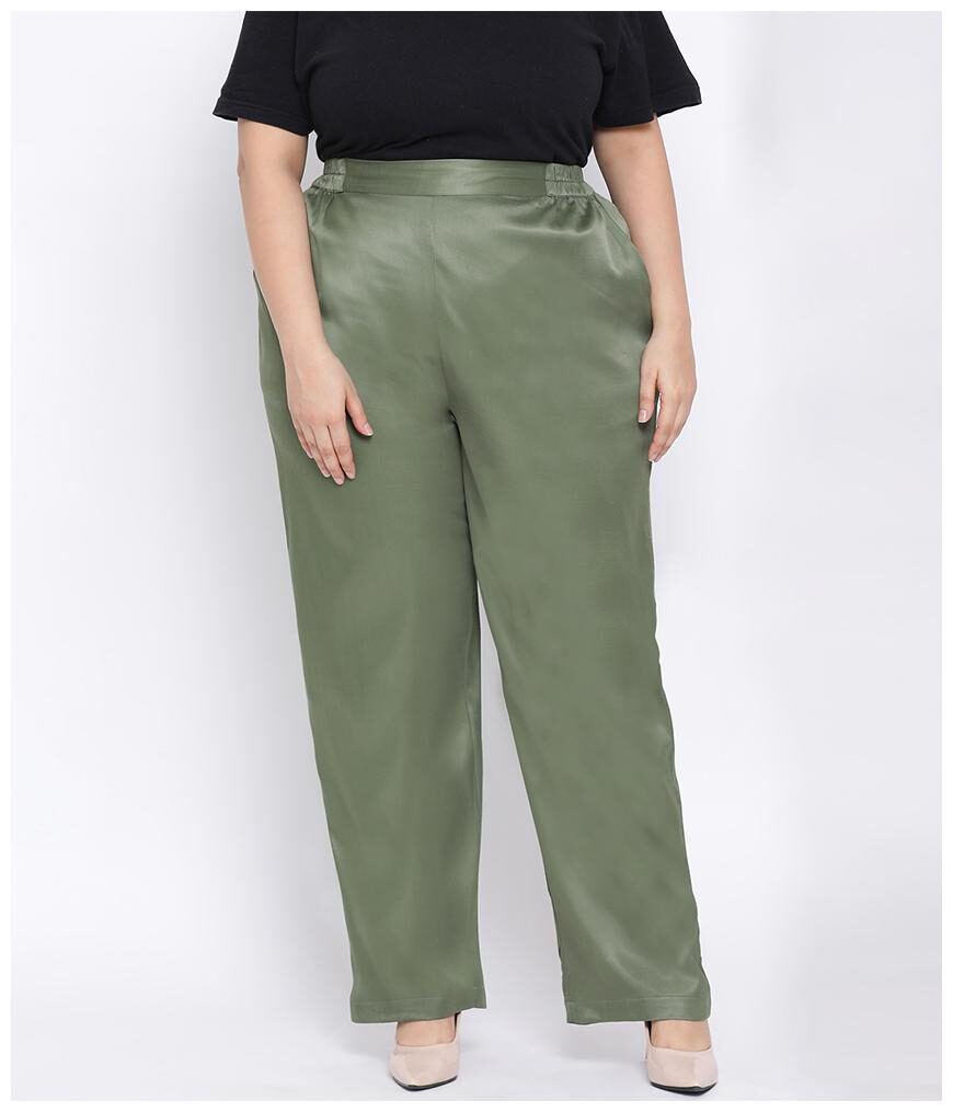 

Oxolloxo Women Green Polyester Solid Trouser Pant
