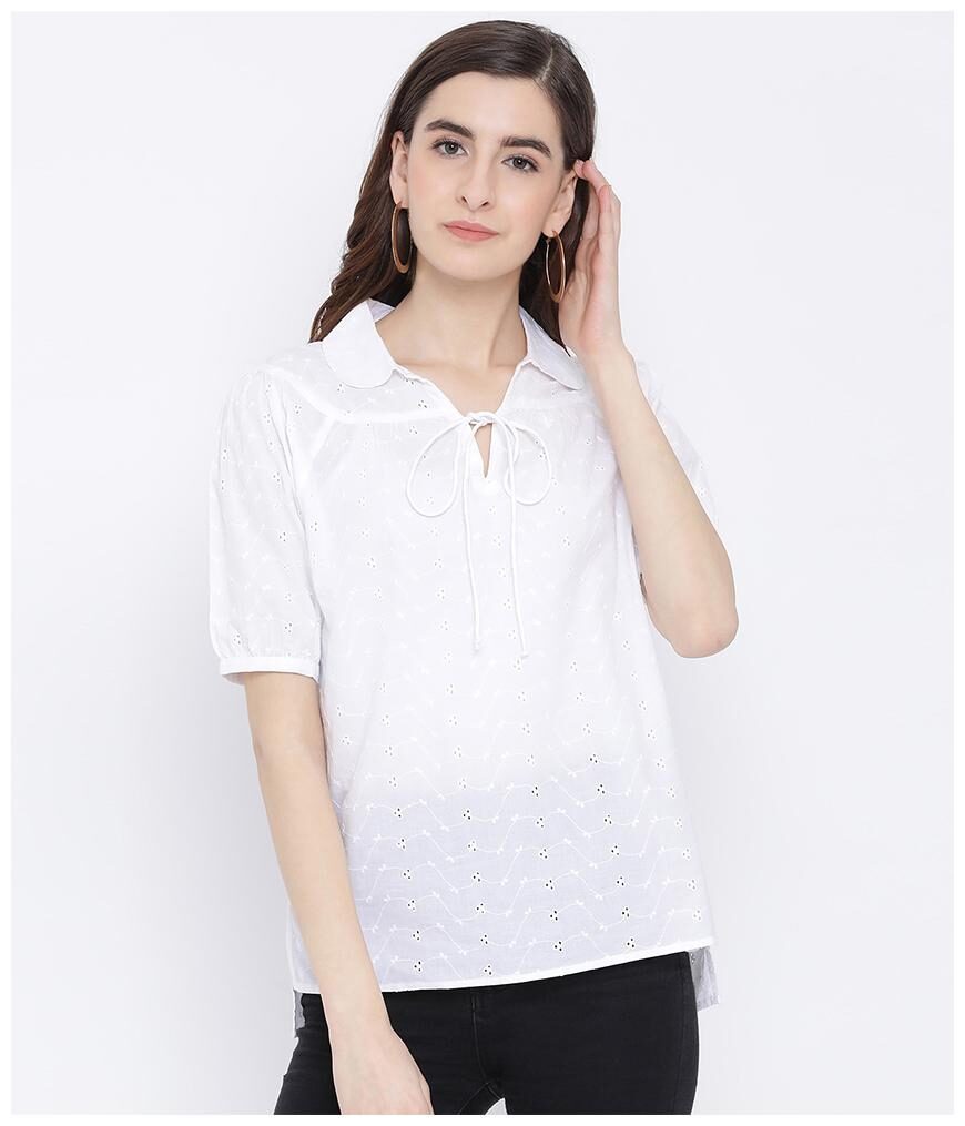 

Oxolloxo Women Embroidered Regular top - White