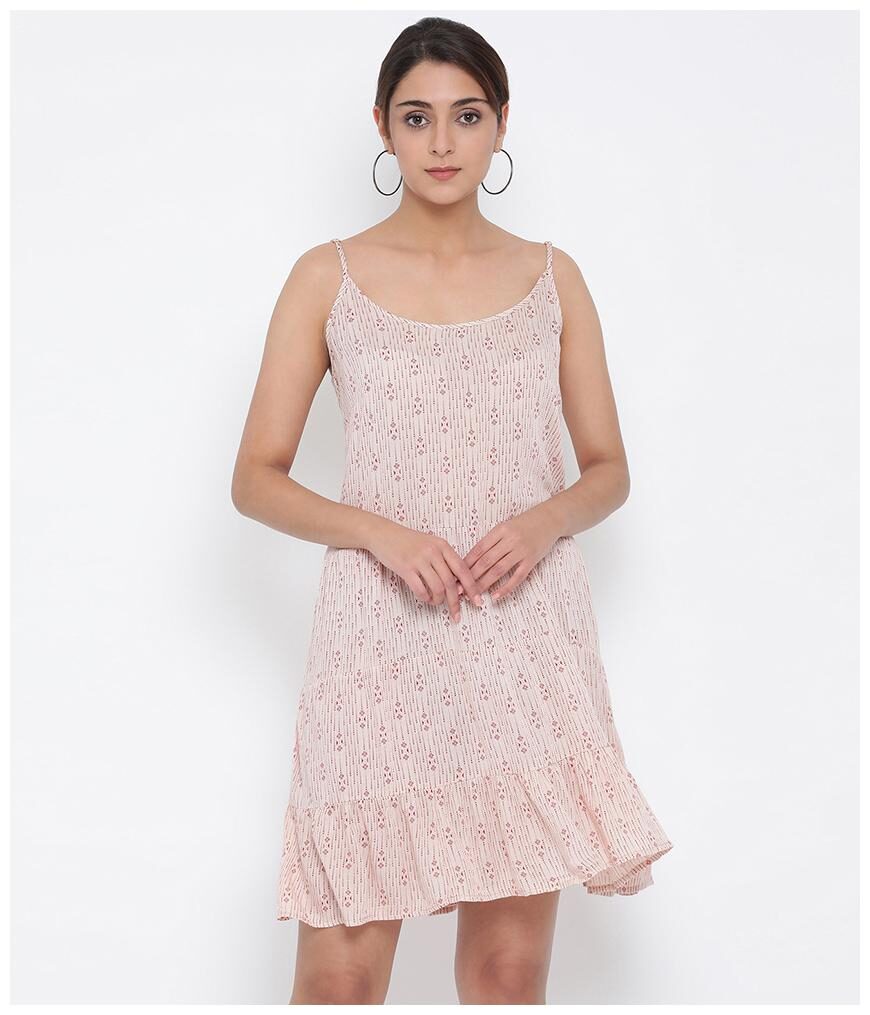 

Oxolloxo Women Viscose Rayon Printed A Line Dress Pink