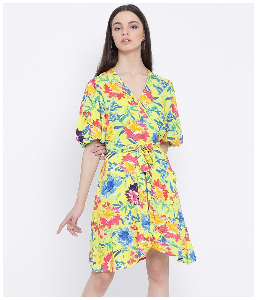 

Oxolloxo Women Viscose Rayon Floral Yellow A Line Dress