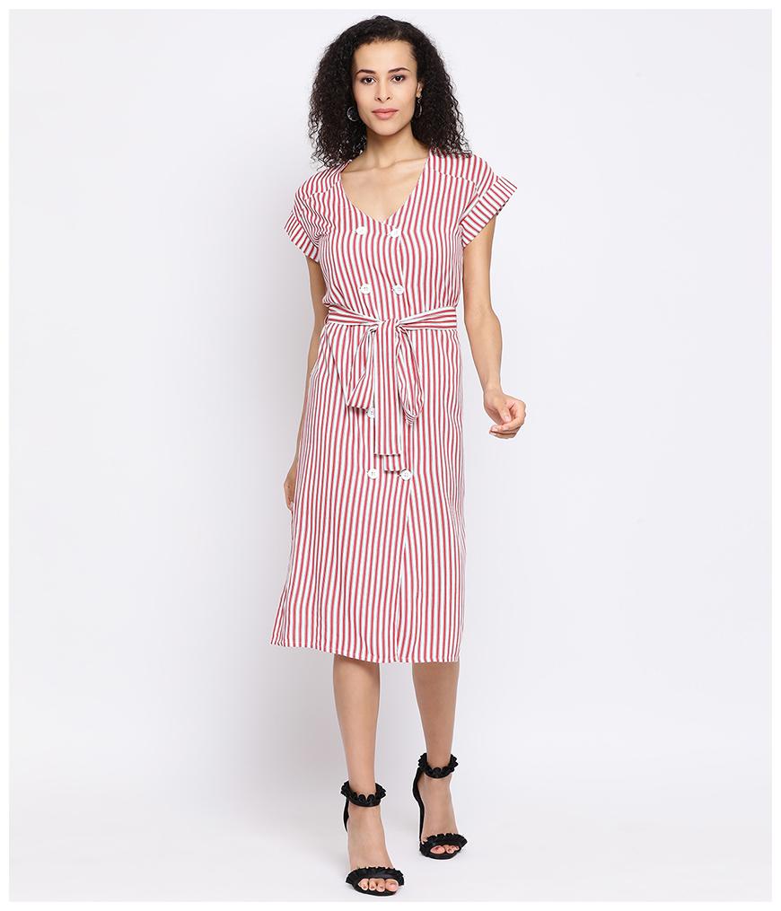 

Oxolloxo Women Viscose Rayon Striped Blue White A Line Dress