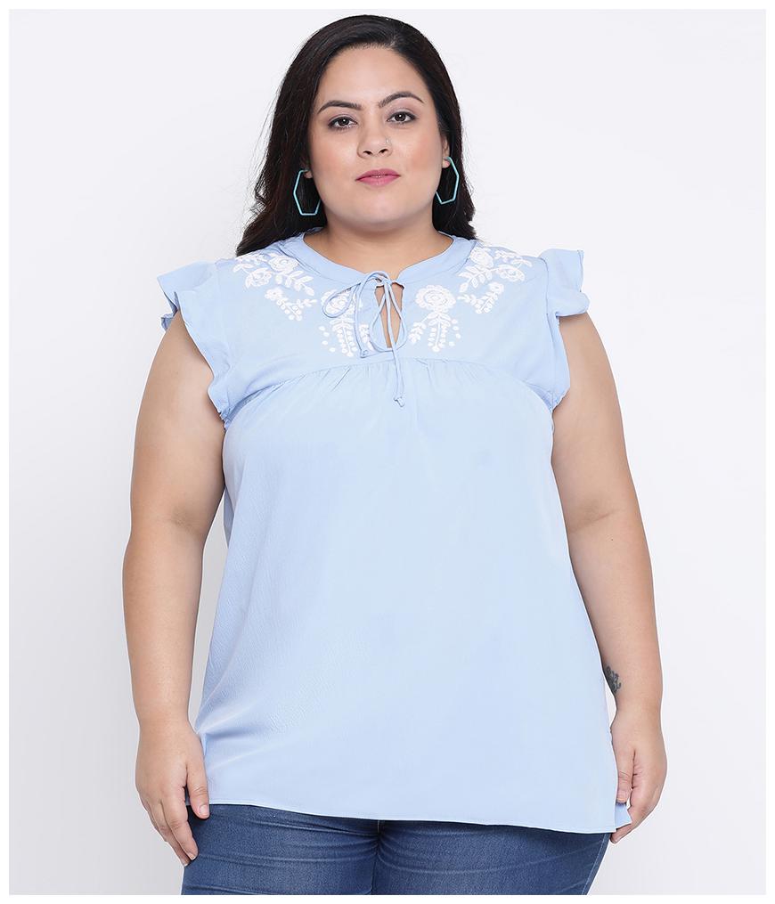 

Oxolloxo Women Embroidered Regular top - Blue