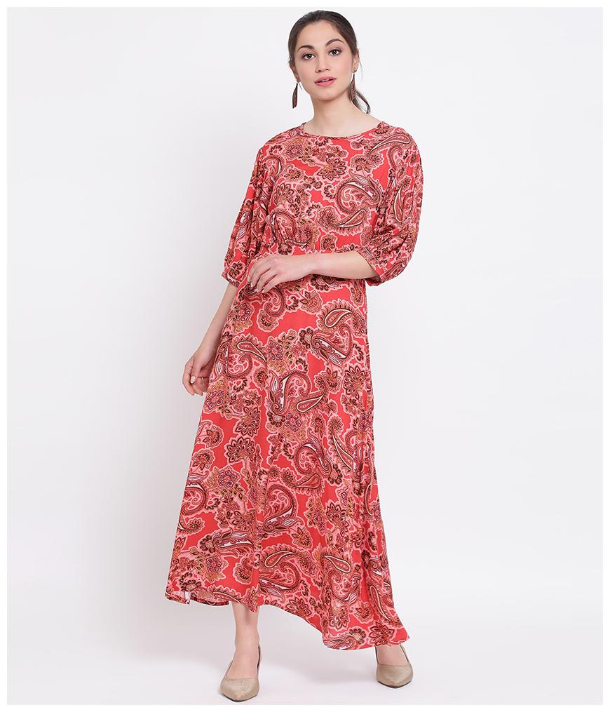 

Oxolloxo Women Viscose Rayon Abstract A Line Dress Red