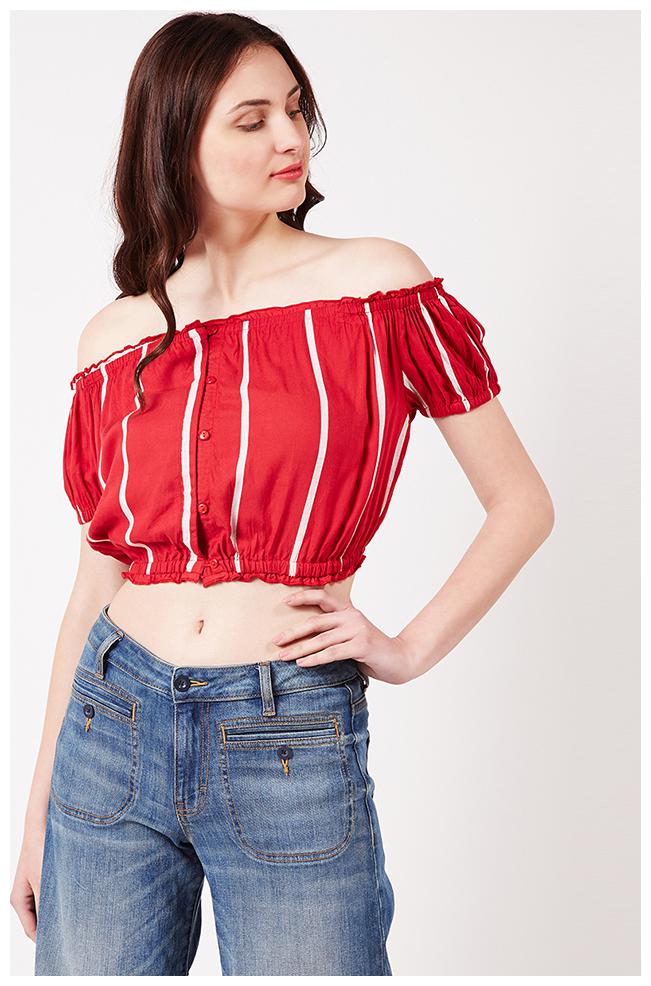 

OXOLLOXO Women Striped A-line top - Red